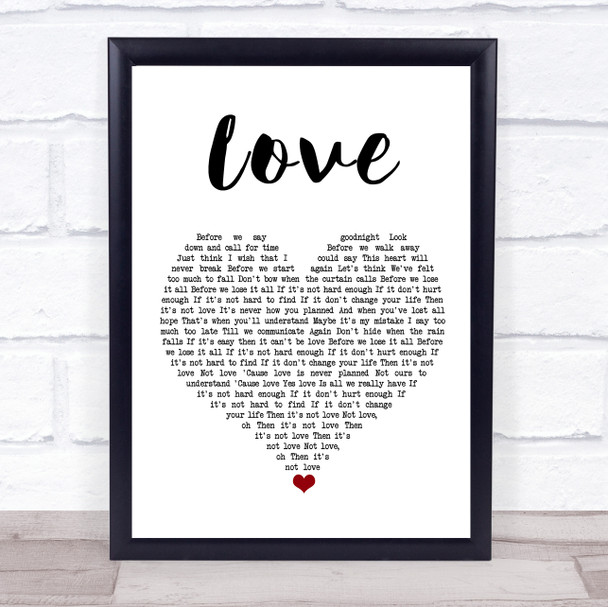 Boyzone Love White Heart Song Lyric Wall Art Print