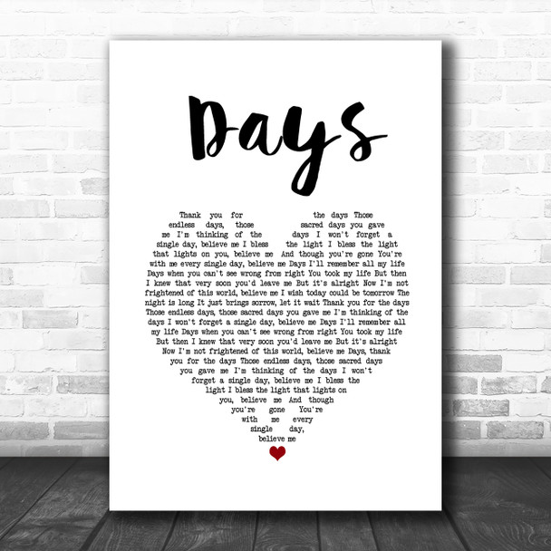 Kirsty MacColl Days White Heart Song Lyric Wall Art Print