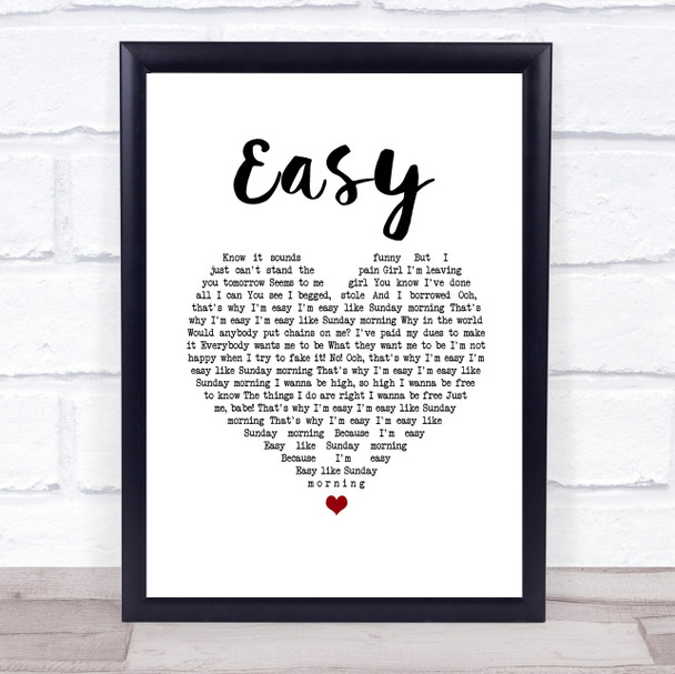 Lionel Richie Easy White Heart Song Lyric Wall Art Print