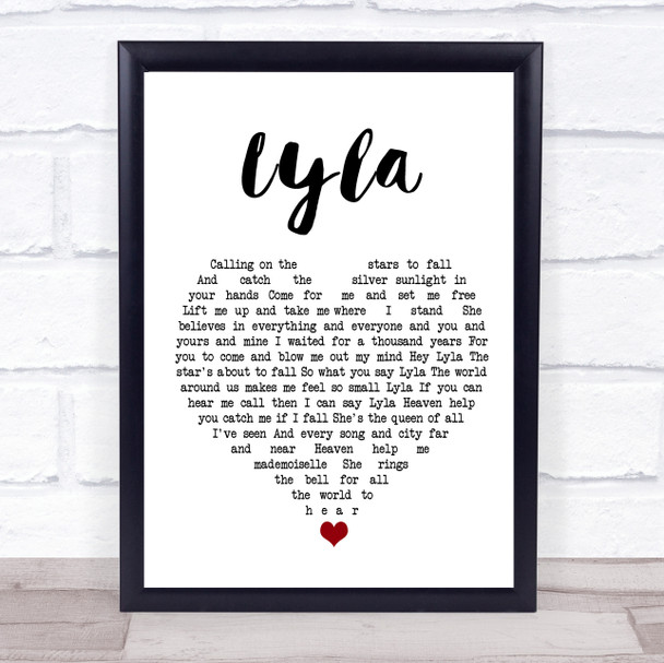 Oasis Lyla White Heart Song Lyric Wall Art Print