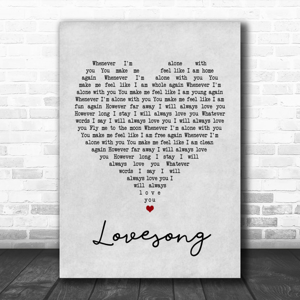 The Cure Lovesong Grey Heart Song Lyric Music Wall Art Print