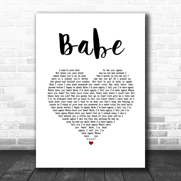 Take That Babe White Heart Song Lyric Wall Art Print