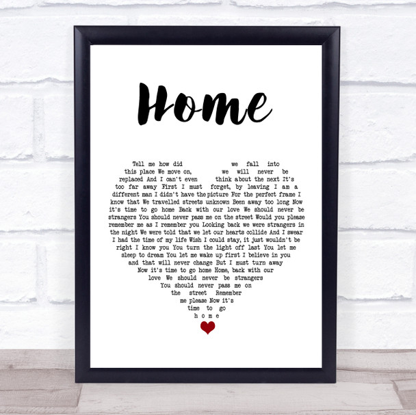 Will Young Home White Heart Song Lyric Wall Art Print