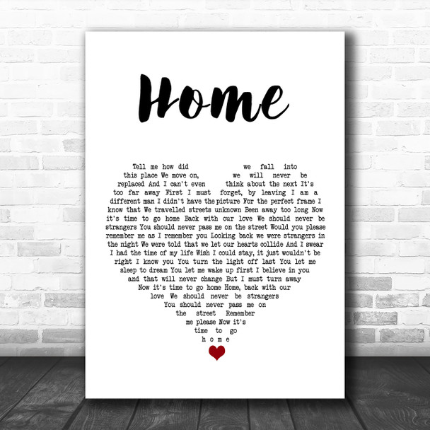 Will Young Home White Heart Song Lyric Wall Art Print