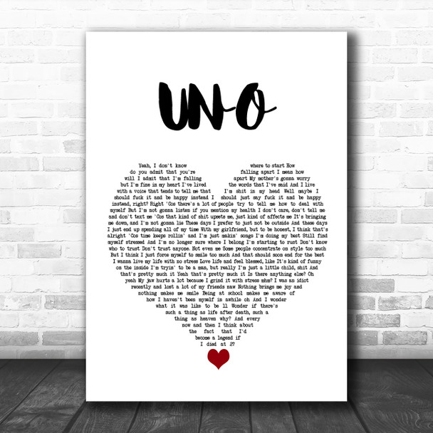 Rex Orange County UNO White Heart Song Lyric Wall Art Print