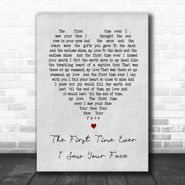 The First Time Ever I Saw Your Face Roberta Flack Grey Heart Song Lyric Music Wall Art Print