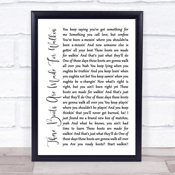 Nancy Sinatra These Boots Are Made For Walkin' White Script Song Lyric Wall Art Print