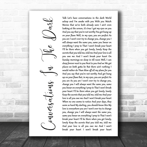 John Legend Conversations In The Dark White Script Song Lyric Wall Art Print