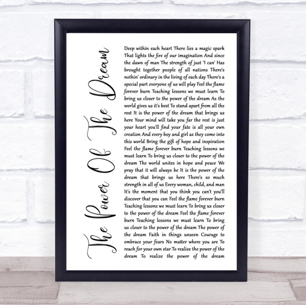 Celine Dion The Power Of The Dream White Script Song Lyric Wall Art Print