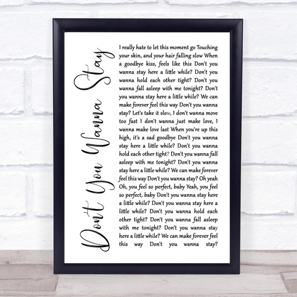 Jason Aldean Ft Kelly Clarkson Don't You Wanna Stay White Script Song Lyric Wall Art Print