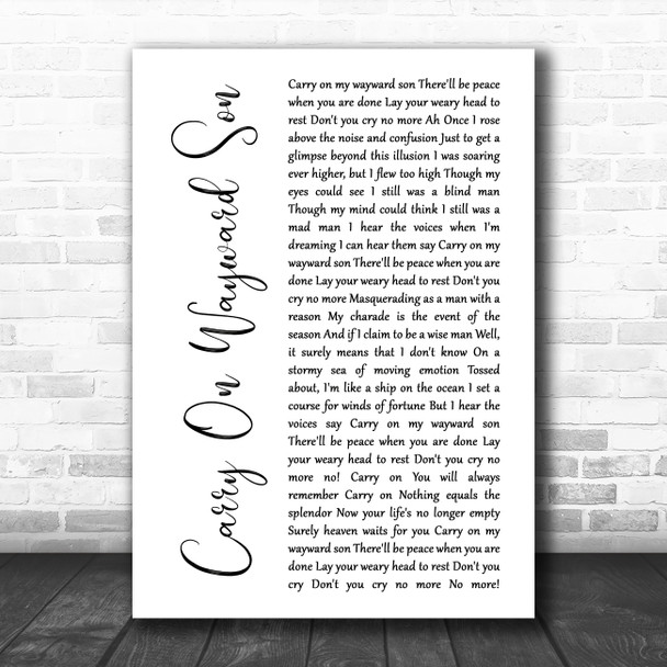 Kansas Carry On Wayward Son White Script Song Lyric Wall Art Print