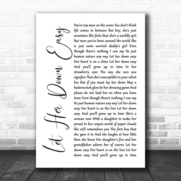 George Michael Let Her Down Easy White Script Song Lyric Wall Art Print