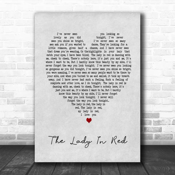 The Lady In Red Chris De Burgh Grey Heart Song Lyric Music Wall Art Print