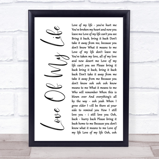 Scorpions Love Of My Life White Script Song Lyric Wall Art Print