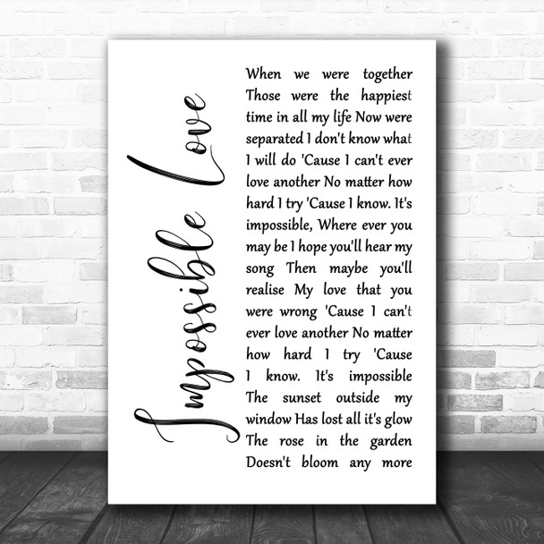 UB40 Impossible Love White Script Song Lyric Wall Art Print