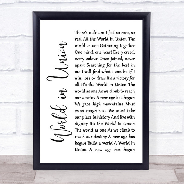 Kiri Te Kanawa World in Union White Script Song Lyric Wall Art Print