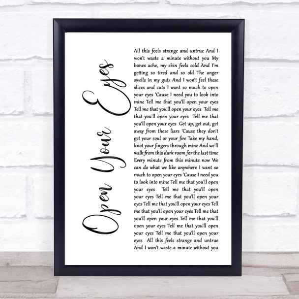 Snow Patrol Open Your Eyes White Script Song Lyric Wall Art Print