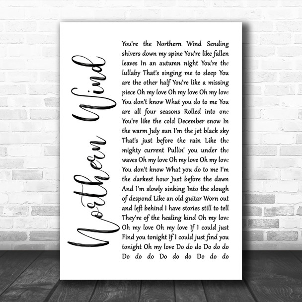 City And Colour Northern Wind White Script Song Lyric Wall Art Print