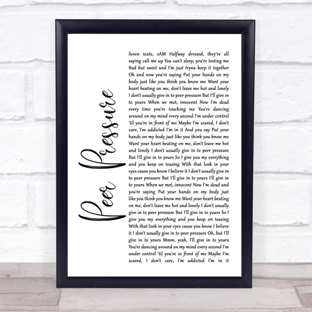 James Bay Peer Pressure White Script Song Lyric Wall Art Print