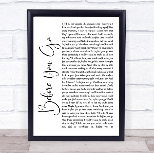 Lewis Capaldi Before You Go White Script Song Lyric Wall Art Print