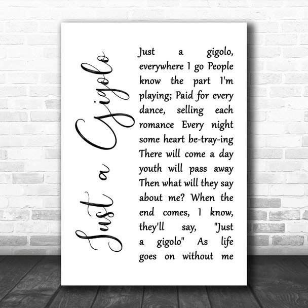 Louis Armstrong Just a Gigolo White Script Song Lyric Wall Art Print