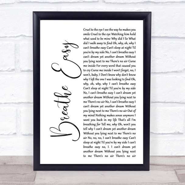 Blue Breathe Easy White Script Song Lyric Wall Art Print