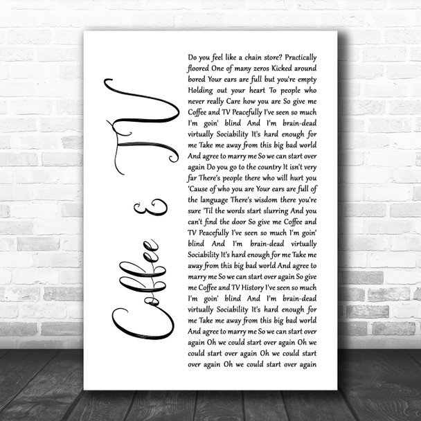 Blur Coffee & TV White Script Song Lyric Wall Art Print