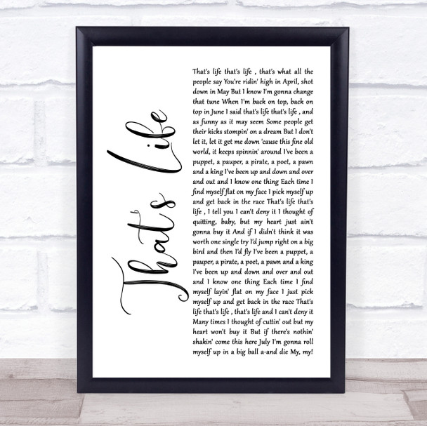 Frank Sinatra That's Life White Script Song Lyric Wall Art Print