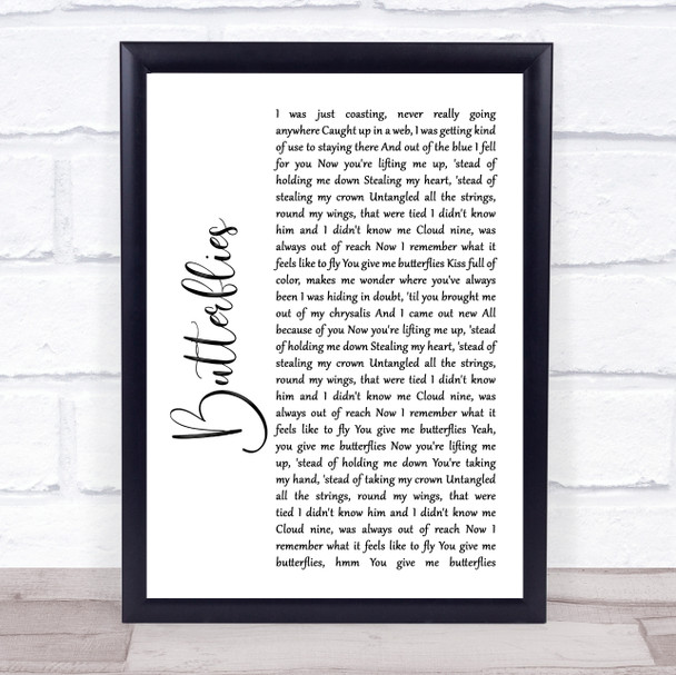Kacey Musgraves Butterflies White Script Song Lyric Wall Art Print