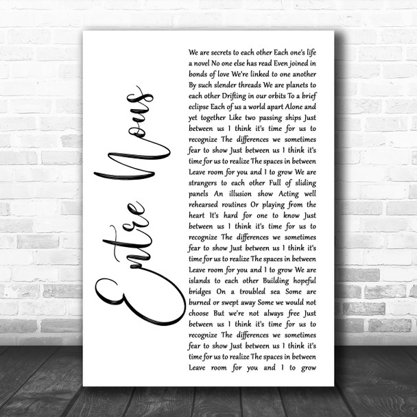 Rush Entre Nous White Script Song Lyric Wall Art Print