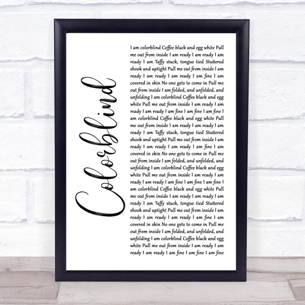 Counting Crows Colorblind White Script Song Lyric Wall Art Print