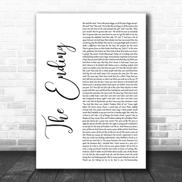 Hobo Johnson The Ending White Script Song Lyric Wall Art Print