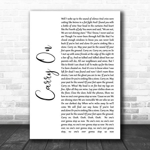 Fun Carry On White Script Song Lyric Wall Art Print