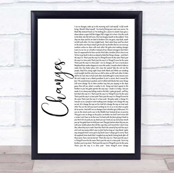 2Pac Changes White Script Song Lyric Wall Art Print