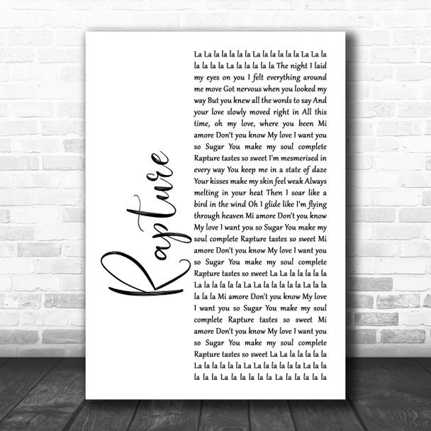 iiO Rapture White Script Song Lyric Wall Art Print