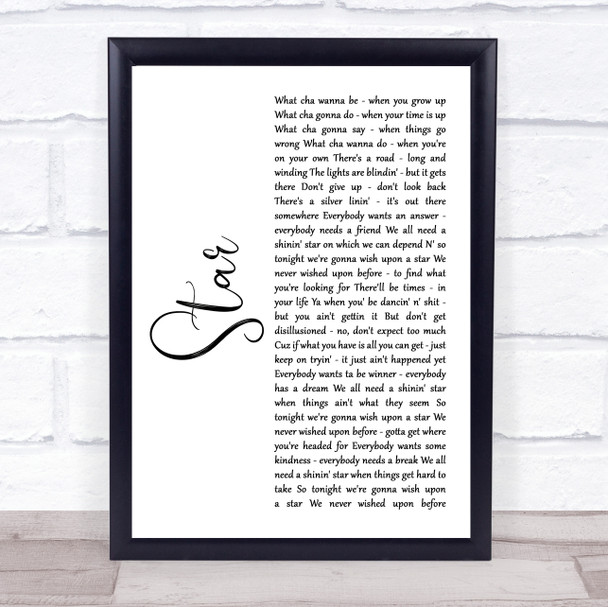 Bryan Adams Star White Script Song Lyric Wall Art Print