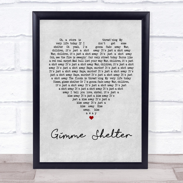 The Rolling Stones Gimme Shelter Grey Heart Song Lyric Music Wall Art Print