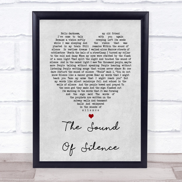 The Sound Of Silence Simon & Garfunkel Grey Heart Song Lyric Music Wall Art Print