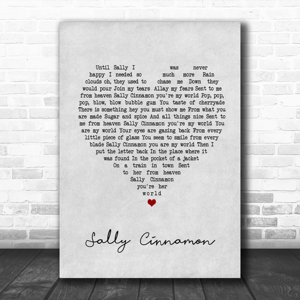 The Stone Roses Sally Cinnamon Grey Heart Song Lyric Music Wall Art Print