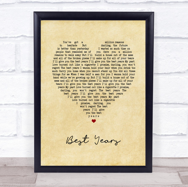 5 Seconds Of Summer Best Years Vintage Heart Song Lyric Print
