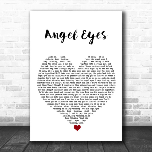 ABBA Angel Eyes White Heart Song Lyric Print