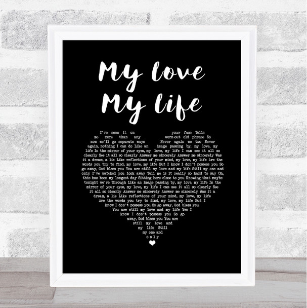 ABBA My Love My Life Black Heart Song Lyric Print