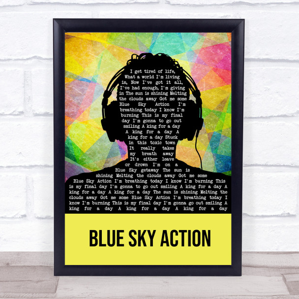 Above & Beyond feat. Alex Vargas Blue Sky Action Multicolour Man Headphones Song Lyric Print Above & Beyond feat. Alex Vargas Blue Sky Action Multicolour Man Headphones Song Lyric Print