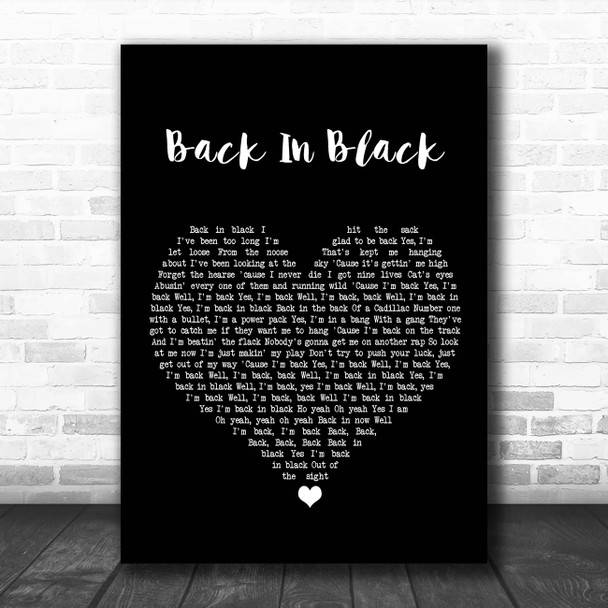 ACDC Back In Black Black Heart Song Lyric Print