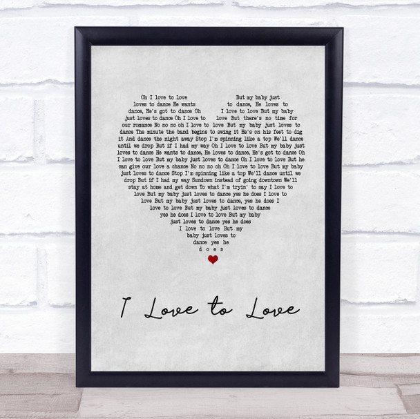 Tina Charles I Love to Love Grey Heart Song Lyric Music Wall Art Print