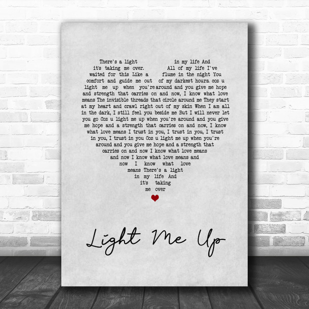 Tom Baxter Light Me Up Grey Heart Song Lyric Music Wall Art Print