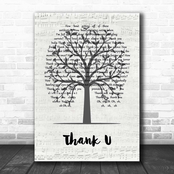 Alanis Morissette Thank U Music Script Tree Song Lyric Print