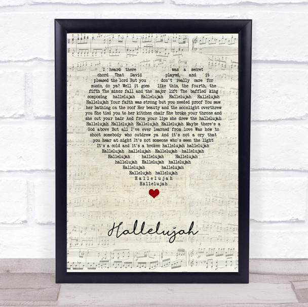 Alexander Burke Hallelujah Script Heart Song Lyric Print