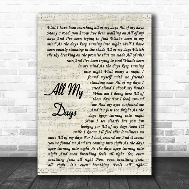 Alexi Murdoch All My Days Vintage Script Song Lyric Print