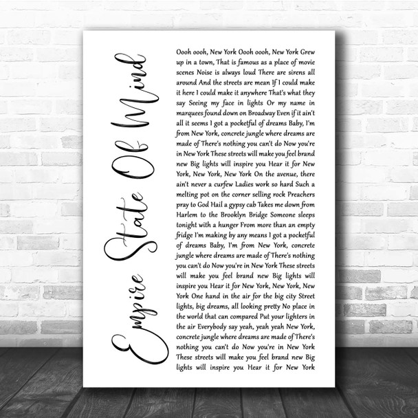 Alicia Keys Empire State Of Mind White Script Song Lyric Print